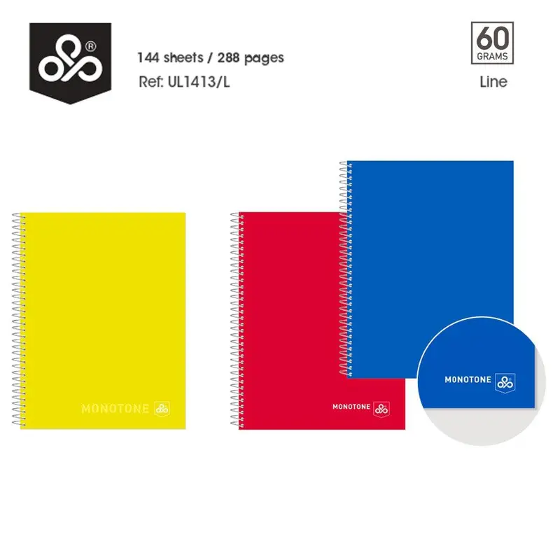(Net) OPP MONOTONE spiral notebook 144 sheets - 288 pages - LineBlue