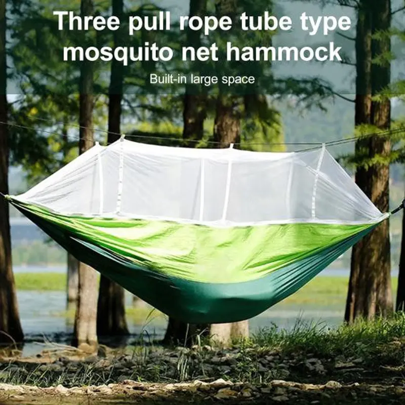 (net) parachute double camping mosquito net hammock with rope and carabiners outdoor nylon portable HammockBlue
