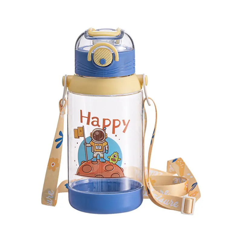(Net) Space Water Bottle,  With Hanger, Straw and The Lid includes a LockBlue