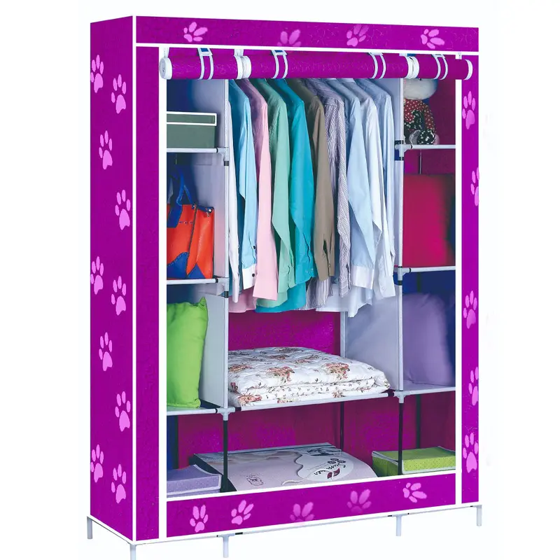 (Net) Storage Wardrobe modern design Portable cloth wardrobe cabinet large space foldable / 68130Animals Step - Fushia