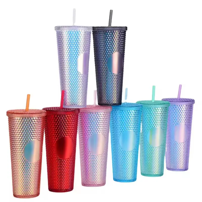 (NET) Tumbler With Lid And Straw Iced Coffee Cups Travel Mug Reusable Plastic Cups Insulated Tumblers Double Walled  750 MLAqua