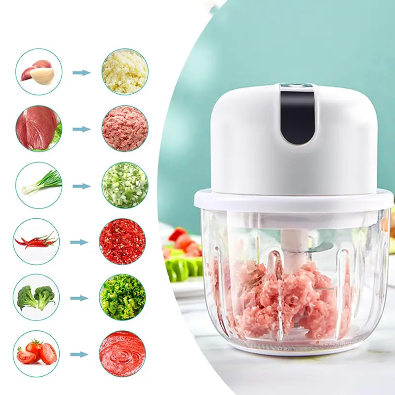 (Net) USB Rechargeable Home Electric Onion Chopper Stainless Steel Blades