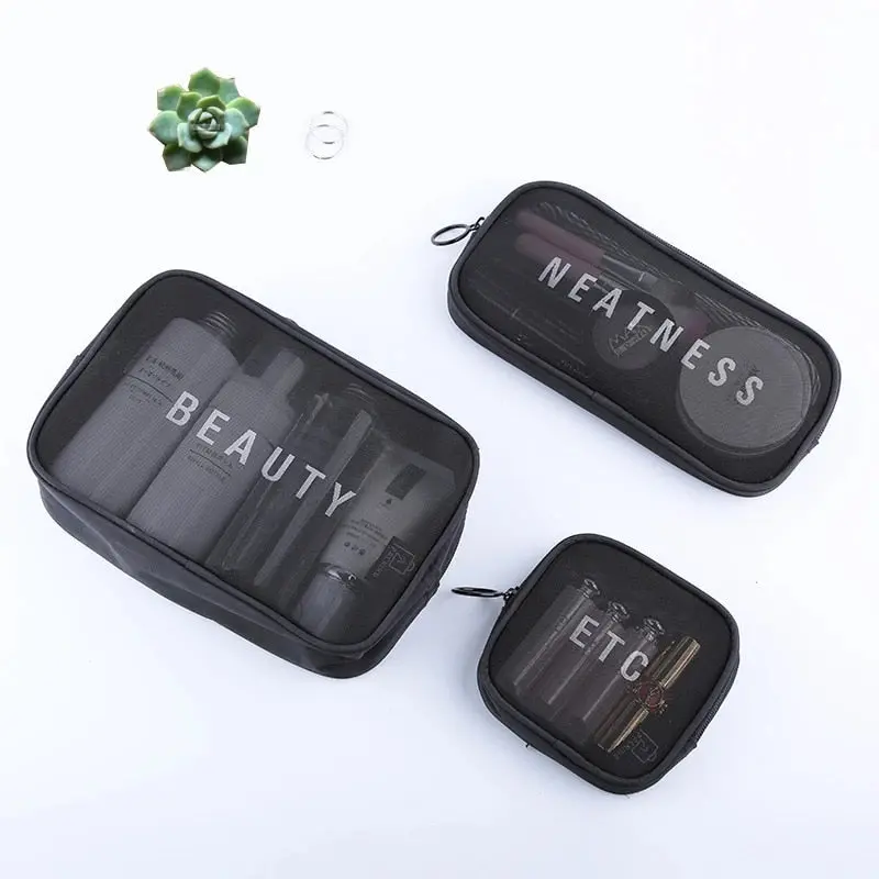 **(NET)**New Style Travel Cosmetic Bag Portable Mesh Storage Bag Wash Storage Bag Bathroom Organizer Set