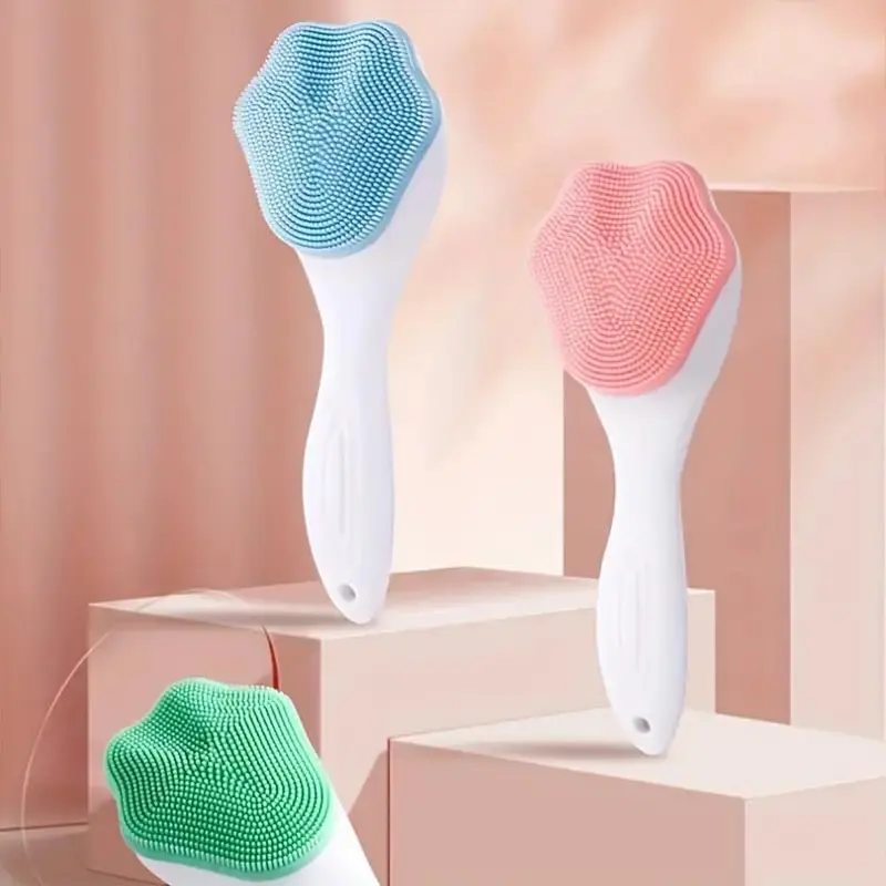 Silicone Face Scrubber Exfoliating Brush Manual Handheld Facial Cleansing Brush Blackhead Scrubber Soft Food Grade Silicone Bristles For Face SkincareGreen