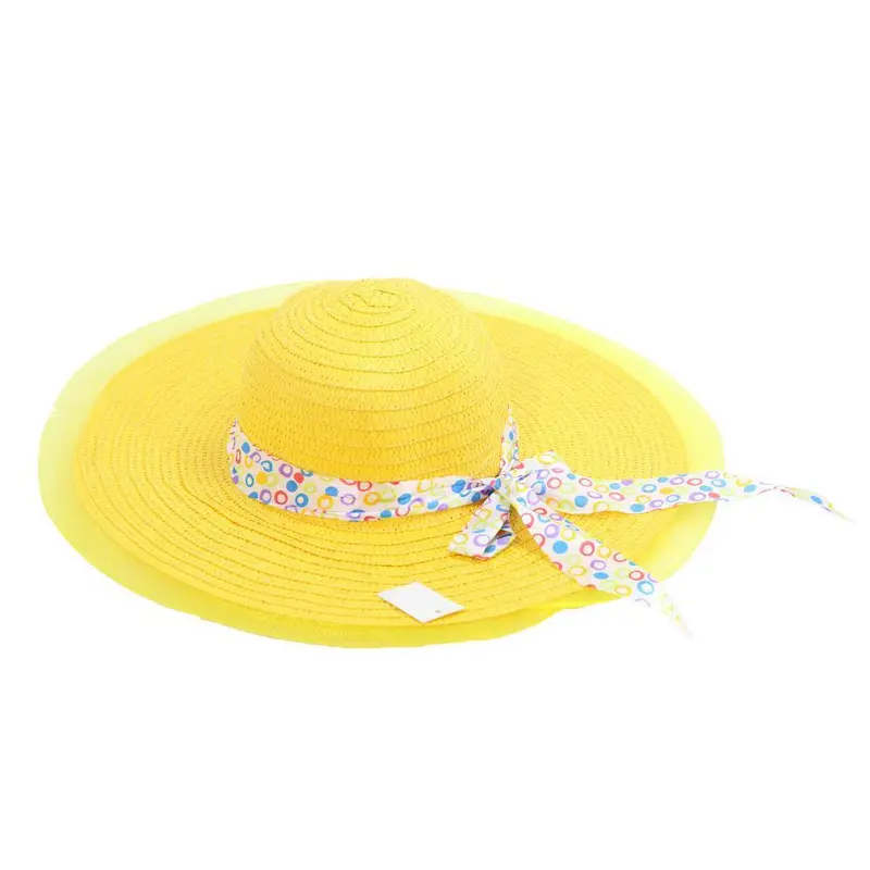 Straw Chiffon Wide Brim Hat / E-254Yellow
