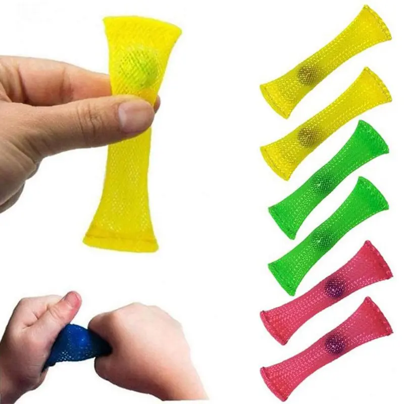 Stress Relief Net Tube With Glass Beads ToyYellow