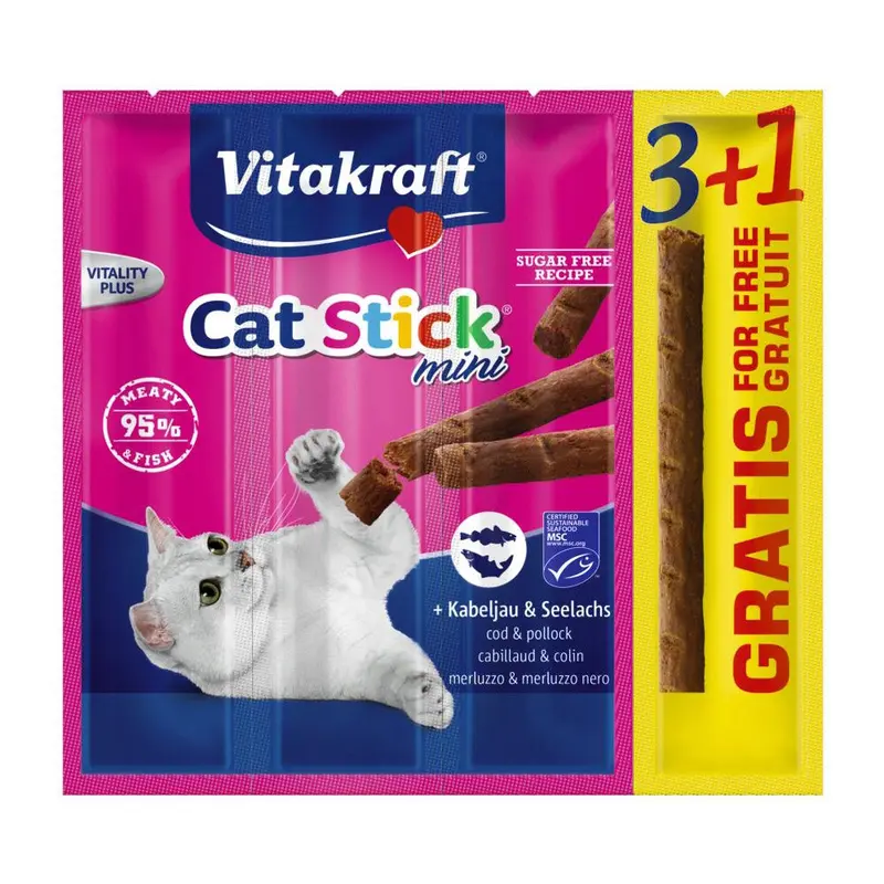 Vitakraft Cat Stick Mini Cod and Saithe 4 pcs (3 1 free)