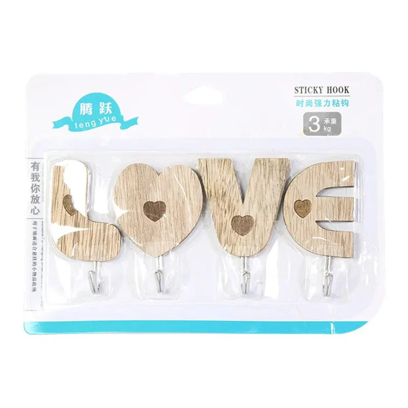 Wooden Love Sticky Hook 4pcs